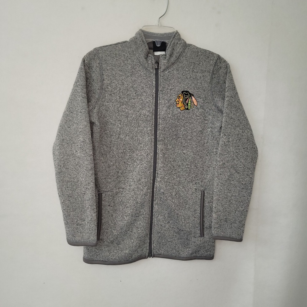 NHL Chicago Blackhawks Jacket Kids‎ Medium 10/12 Gray Full Zip Sweater Fleece